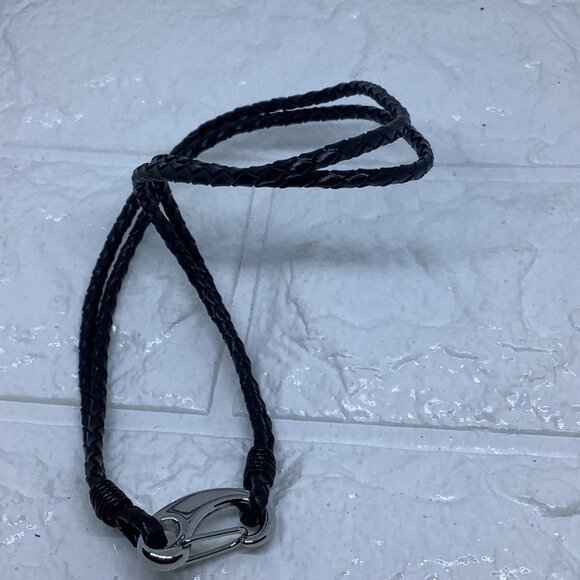 Black Woven Leather Double Wrap Bracelet Silver Tone Lobster Clasp‎ Adjustable - Picture 3 of 5